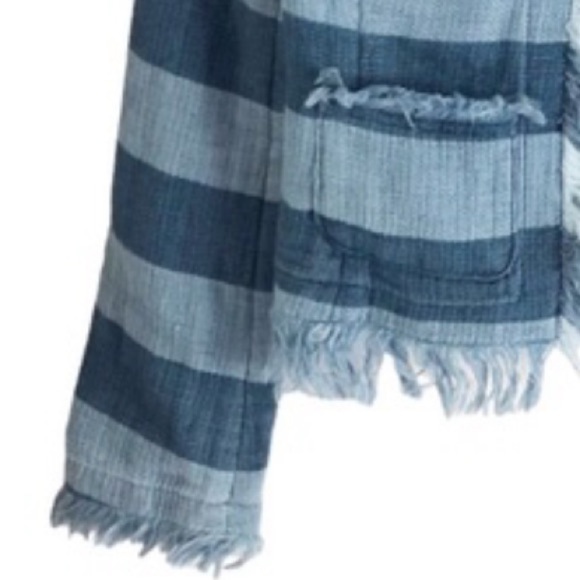 AG Adriano Goldschmied Blazer The Capucine Jacket Blue Stripe Crop Fray Hem XS - Picture 7 of 15